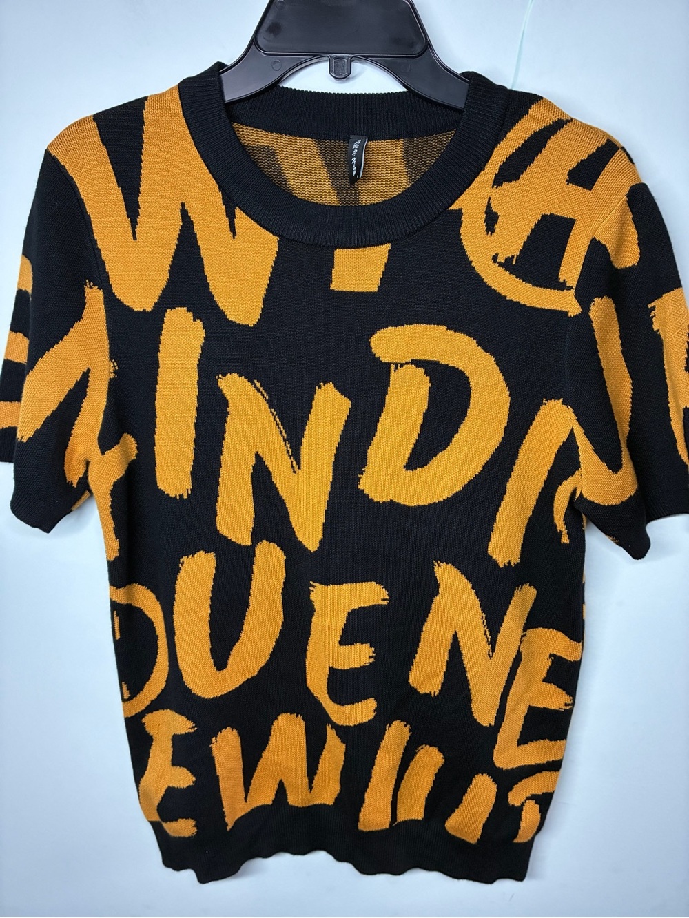 Black & Mustard Graphic Short-Sleeve Knit Top